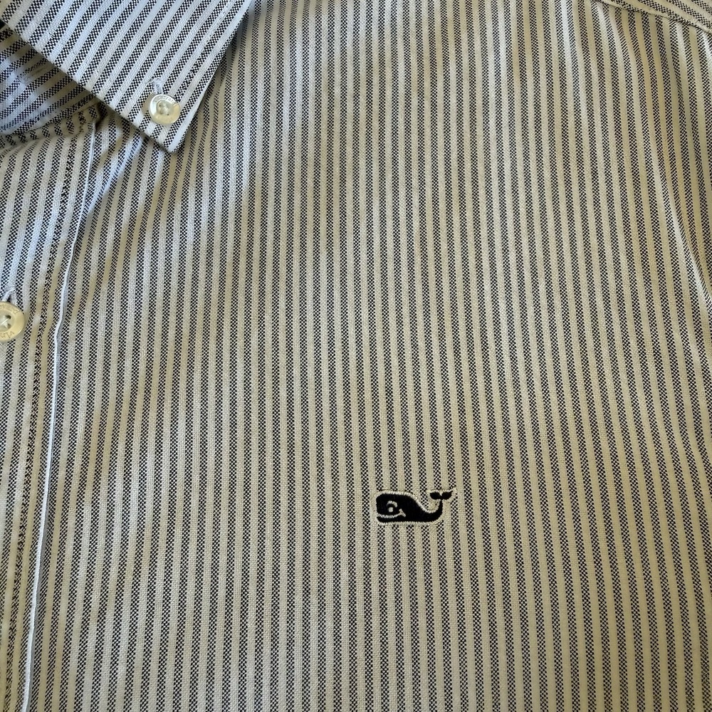 Vineyard Vines Whale Shirt Men's Large‎ Charcoal Pinstripes Button Down Casual - Picture 7 of 10